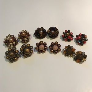 Set of 6 Brown Tone Vintage Beaded Earrings